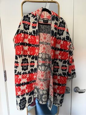 Scotch & Soda Cream, Black & Red Open-Front Knit Cardigan